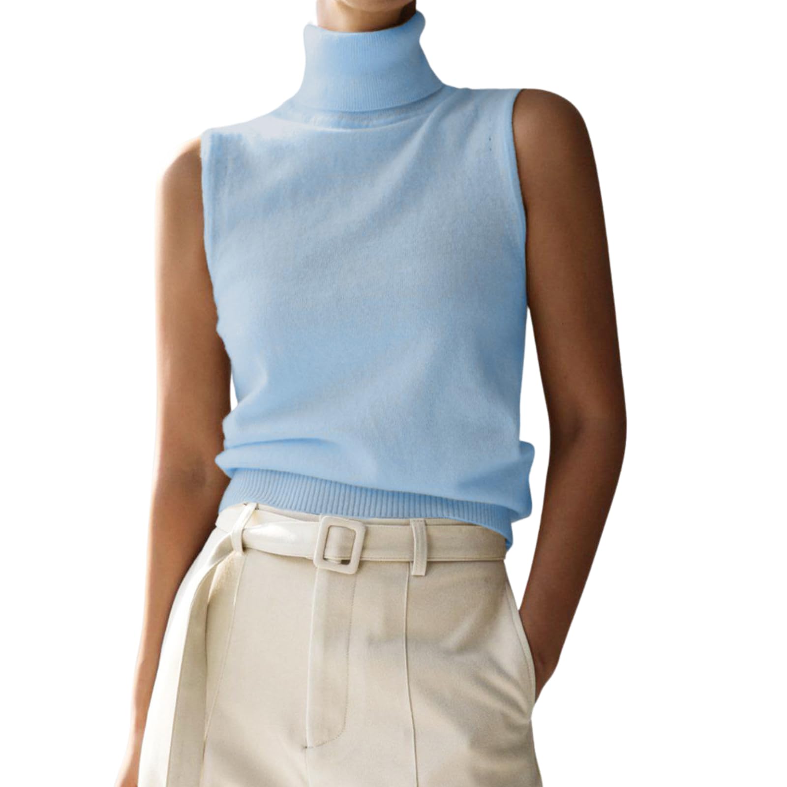 Women Elegant Turtleneck Sweater Vest Fall Trendy Casual Solid Sleeveless High Neck Knit Pullover Tank Top