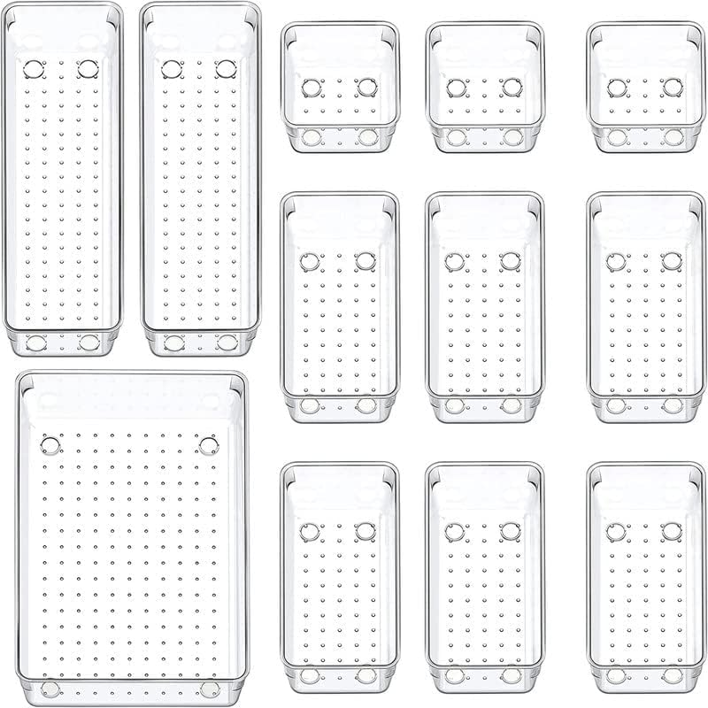 Trays Drawer Organizer Tray Set Clear Multipurpose Makeup Organizer for Drawer, Clear Acrylic Drawer Organizer Tray Set, Stackable Multipurpose Storage,Set of 7 Pcs (SET OF-12)
