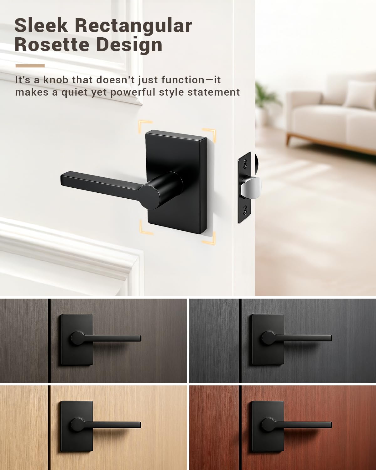 Black Matte Door Knobs - Keyless Passage Handles -3