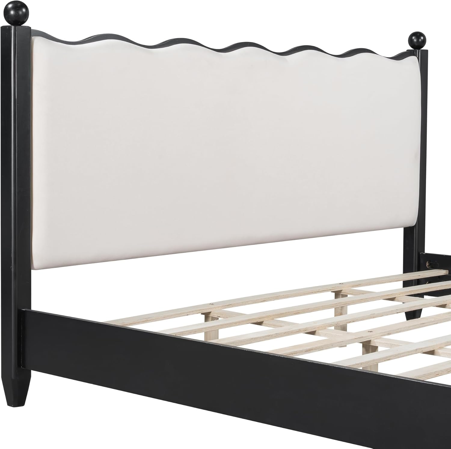 Ball & Cast King Size Bed Frame with Upholstered Headboard, Wood Platform King Bed Frame with Wood Slats Support, No Box Spring Needed,Noise Free, Easy Assembly, Beige+Black