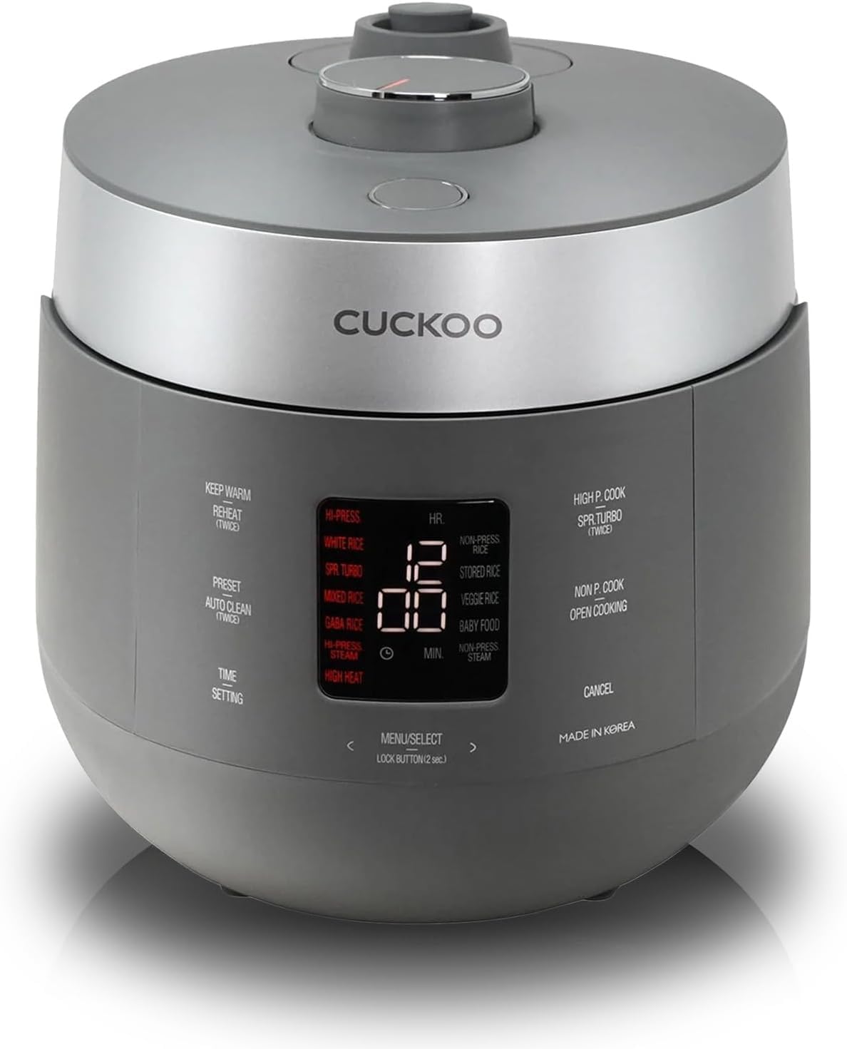 CUCKOO CRP-ST1009F Rice Cooker and Warmer with 20 Cups (Cooked) Double Pressure Rice Cooker and Warmer with Non-Stick Coating, 16 Menu Options, 3 Voice Guides, Automatic Cleaning (Grey)