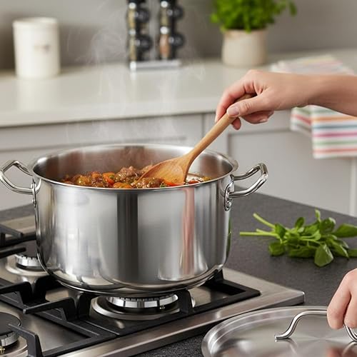 Miniatura 3 de Olla de acero inoxidable de 15 cuartos de galón con base encapsulada y cubierta - Olla de brasero de alta resistencia para sopa, carne, pan,