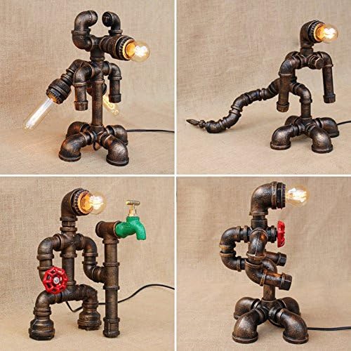 GUOCC Modern Creative Loft Antique Vintage Industrial Water Pipe Metal Edison LED Desk Accent Lamps Energy Saving Night Lamp American Reading Robot Table Lights Nightstand Bedside Cafe Bar Gift (Robot photo 3