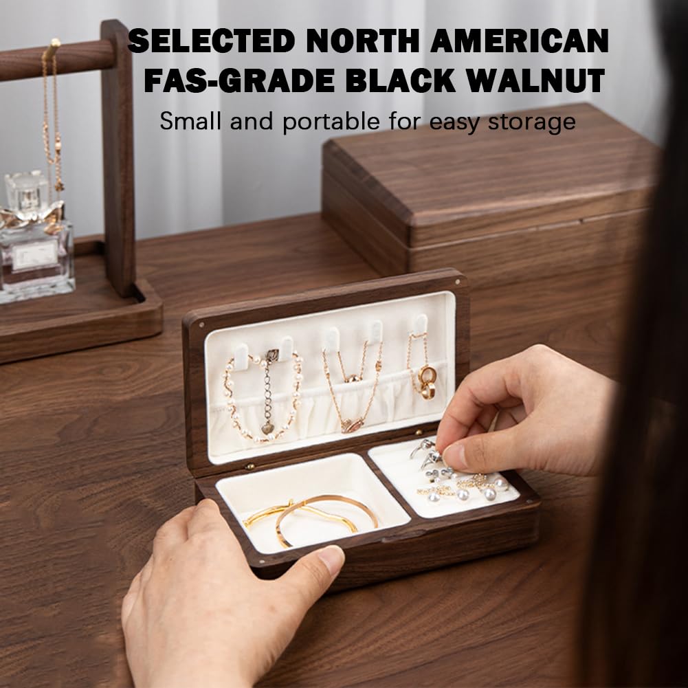 Tragbare Schmuck-Aufbewahrungsbox aus Massivholz – Mini mit Magnetverschluss für Ohrringe, Ringe, Halsketten – ideales Reisezubehör für Frauen