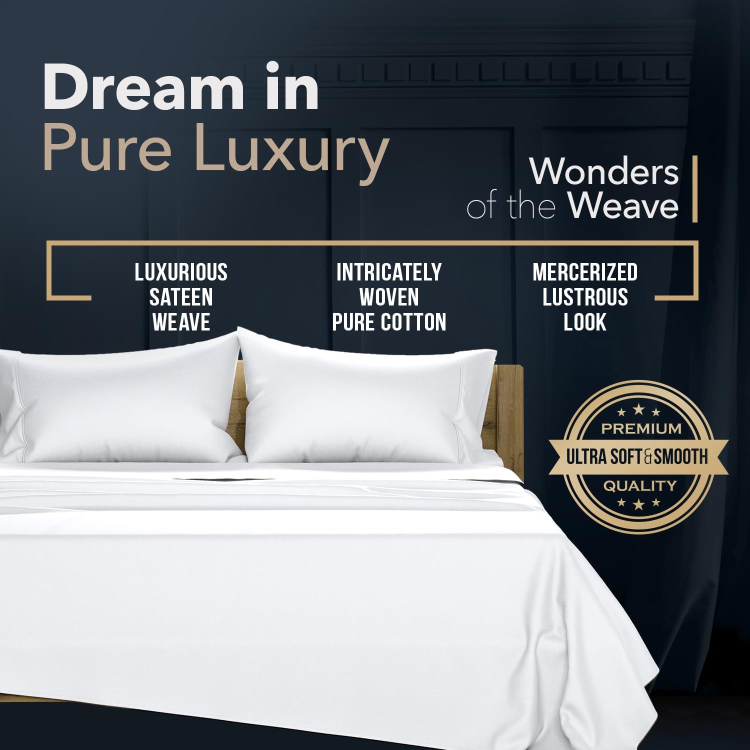 TEXAS LINEN CO. 100% Egyptian Cotton Pillow Cases King Size Set of 2 - Luxury 1500 Thread Count Sateen White Pillow Covers, Soft & Breathable 5 Star Hotel-Quality Pillowcases, Fits King Size Pillows