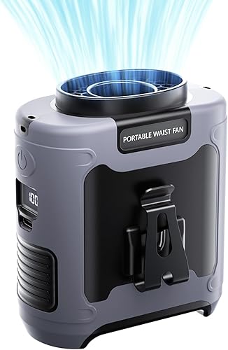 Vista 9 de Aristide Ventilador de cintura con linterna, ventilador personal portátil recargable por USB con clip de cintura, ventilador de trabajo manos