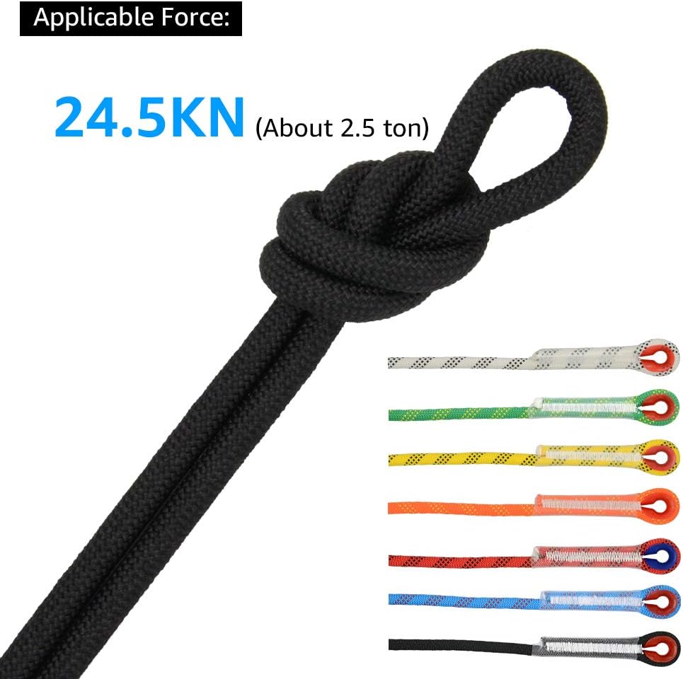 Rock Climbing Rope, 12mm Diameter Static Outdoor Hiking Accessories High Strength Cord Safety Rope (10m,32ft)(20m,65ft) (30m,98ft) (Black, 32ft) : Sports & Outdoors