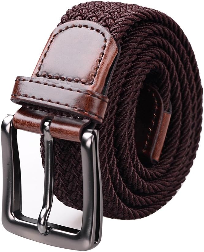 Gezu Mens Vintage Stretchy Elastic Waist Belt with buckle GZYD002 Brown
