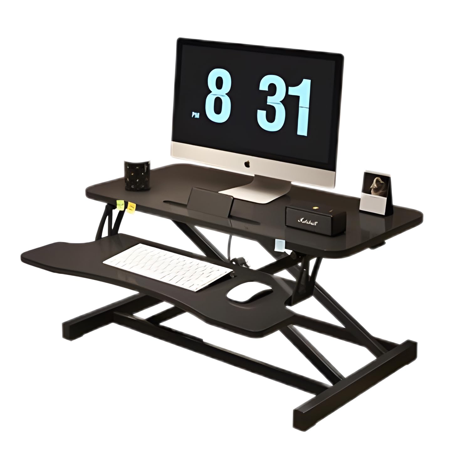 Standing Desk Converter,Height Adjustable Sit Stand Desk Riser, Motorized Desk Riser with Keyboard Tray and Device Slot,Fits Monitor & Laptop (Black)