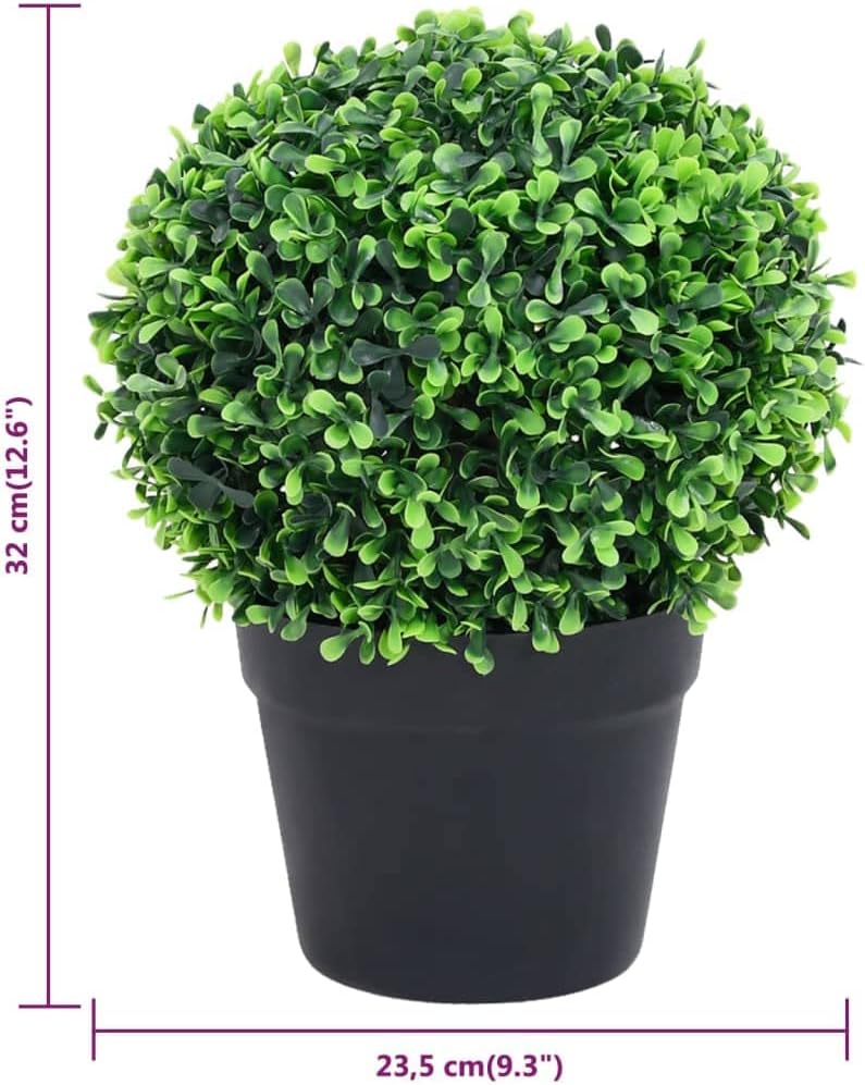 Artificial boxwood plant with dimensions indicated