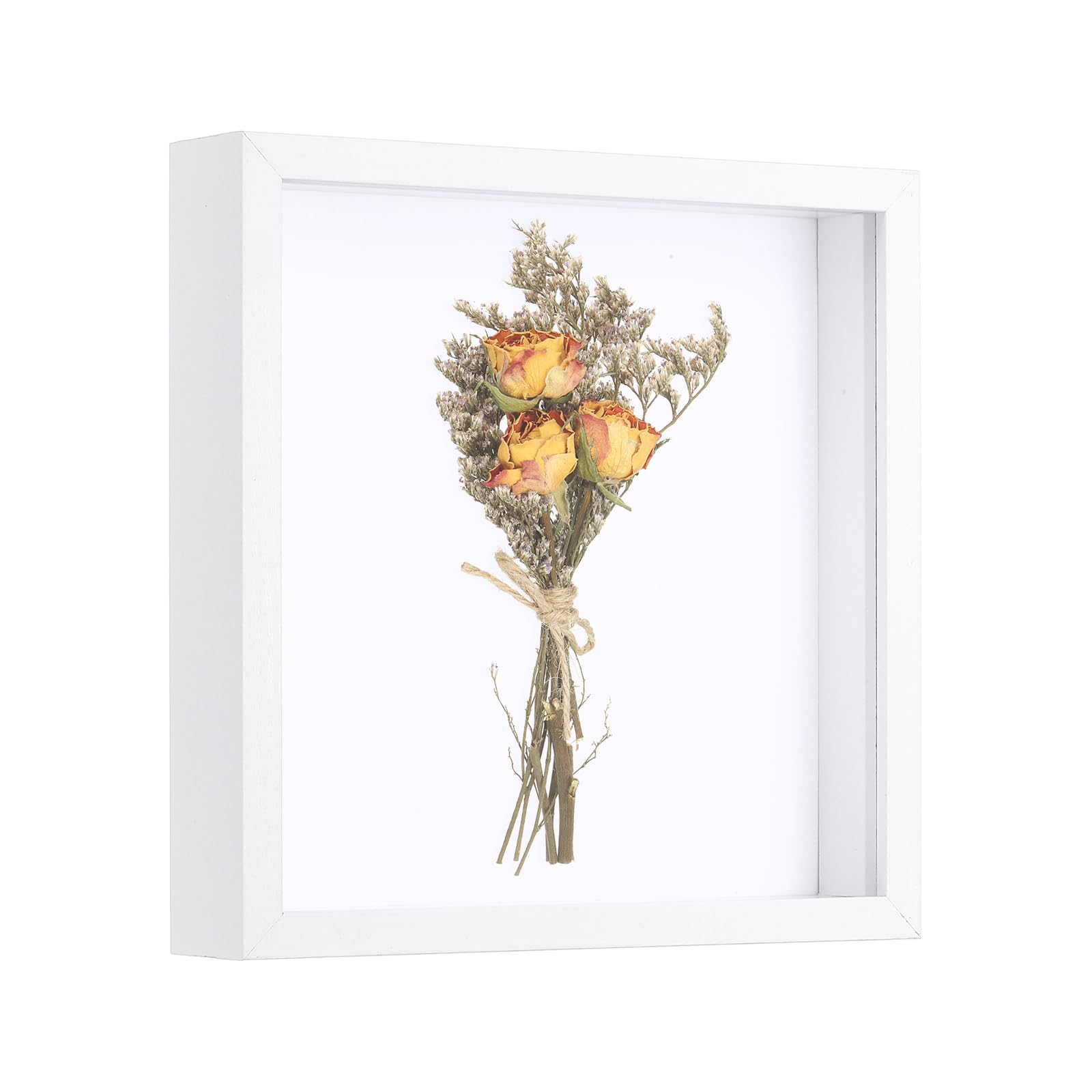 Cadre photo 25,4x25,4 cm blanc avec passe-partout et vitre pour fleurs séchées