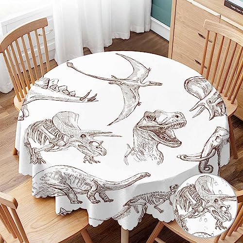 Yibeas Dinosaur Tablecloths 60" Diameter Round Sketch Bones Tablecloth Fossils Mammoth Stegosaurus Trilobite Ancient Animal Tablecloths for Dining Kitchen Wedding and Parties by Yibeas - Used condition - US$10.53