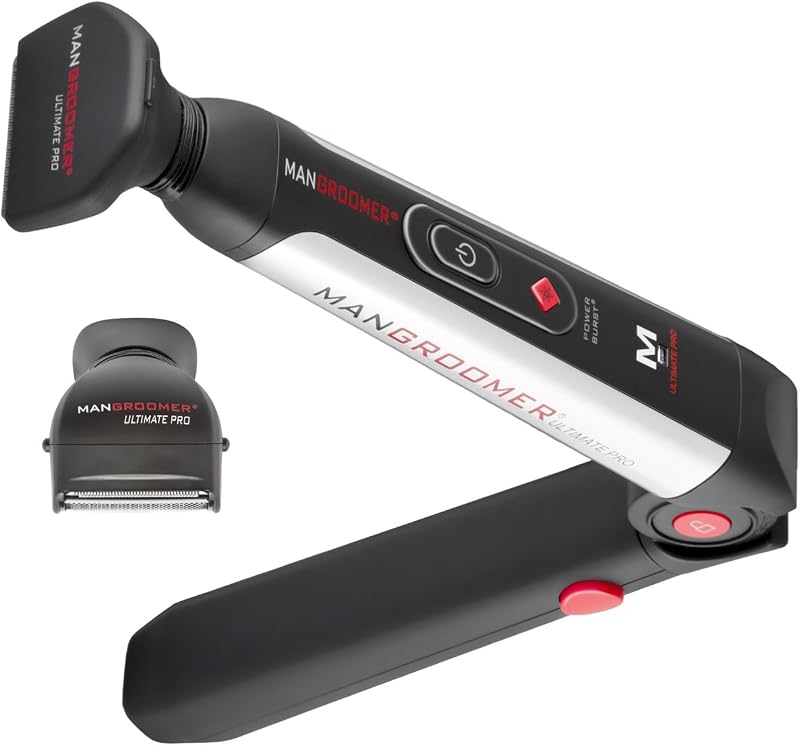 MANGROOMER Ultimate Pro aparador corporal elétrico para costas com 2 cabeças flexíveis, preto e vermelho