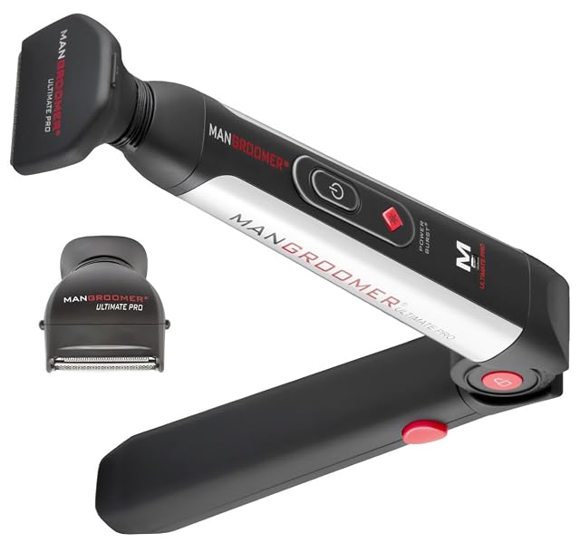 MANGROOMER Ultimate Pro Back Shaver with 2 Shock Absorber Flex Heads Black and Red 1 Count