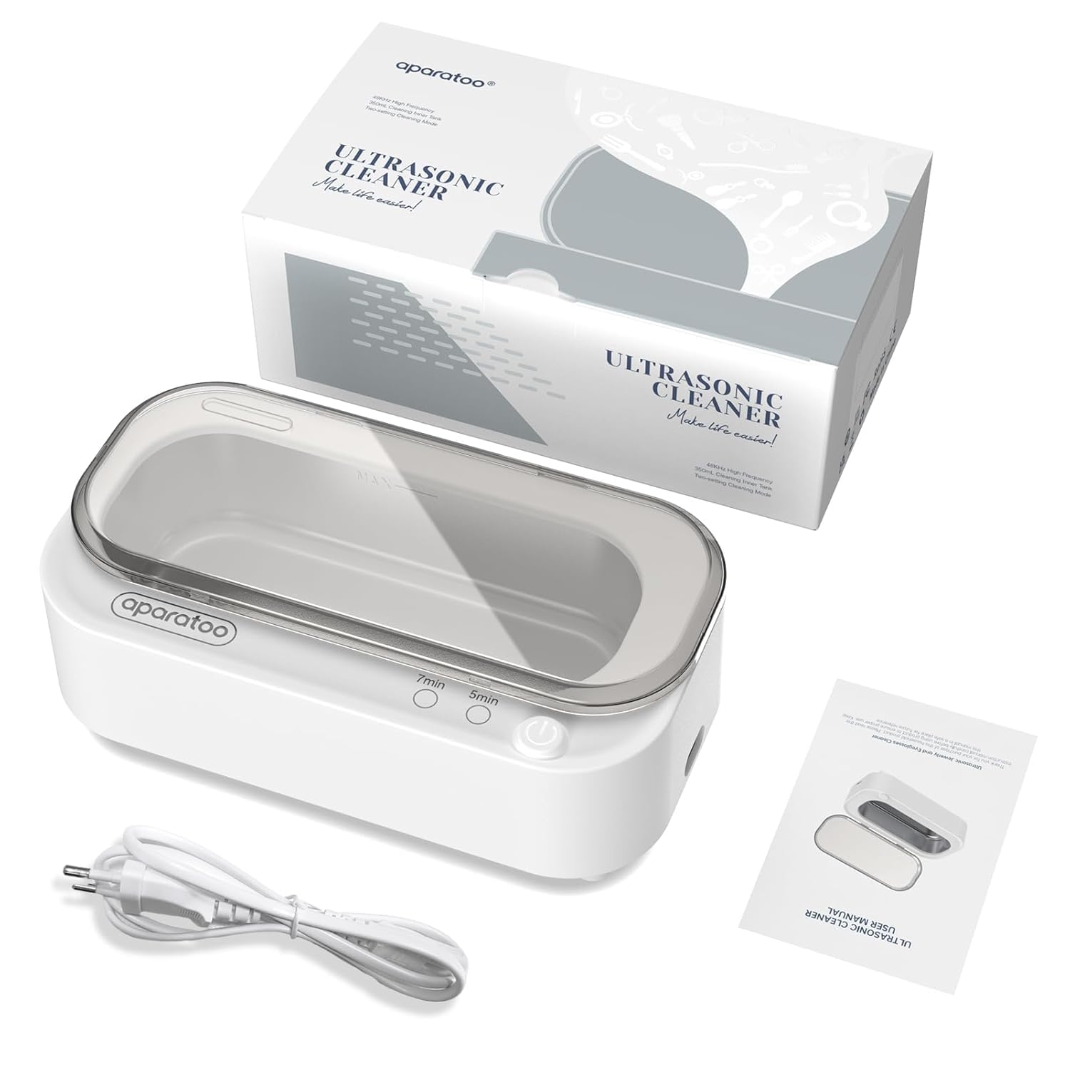 Nettoyeur Ultrasons Lunettes, 48KHz Nettoyeur Ultrason Bijoux avec 2 Modes de Réglage, 350ml Nettoyeur a Ultrasons Professionnel pour Lunettes, Bagues, Boucles D'oreilles, Colliers, Bracelets, Montre