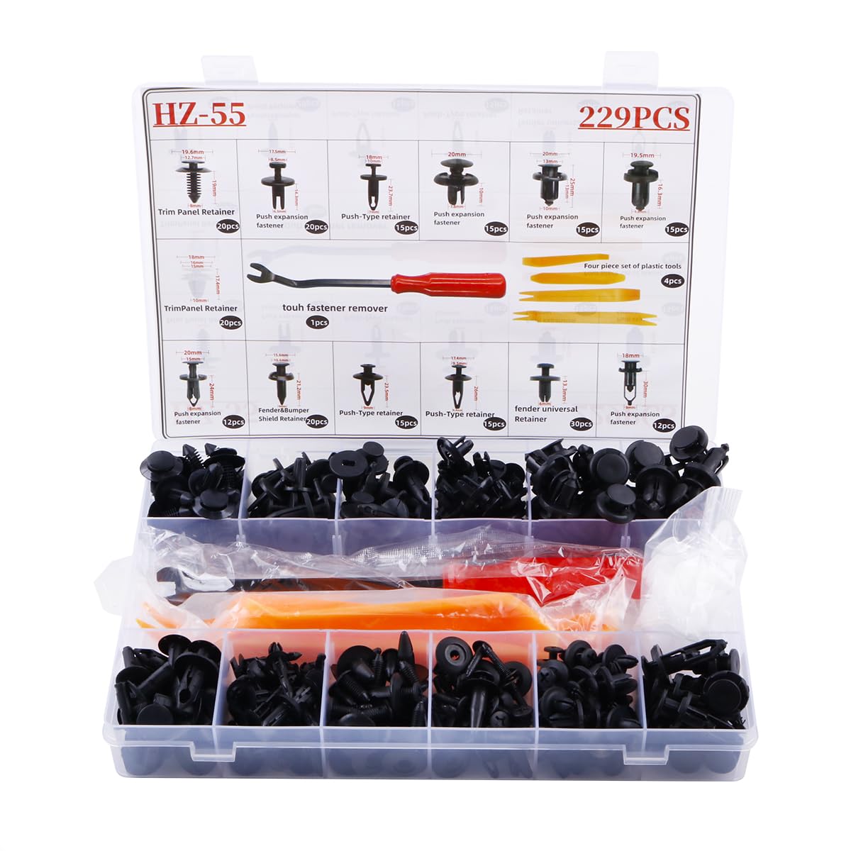 229PCS Automotive Bumper Retainer Bumper Clips Car Replacement Kit Assortment - 13 Most Popular Sizes Auto Push Plastic