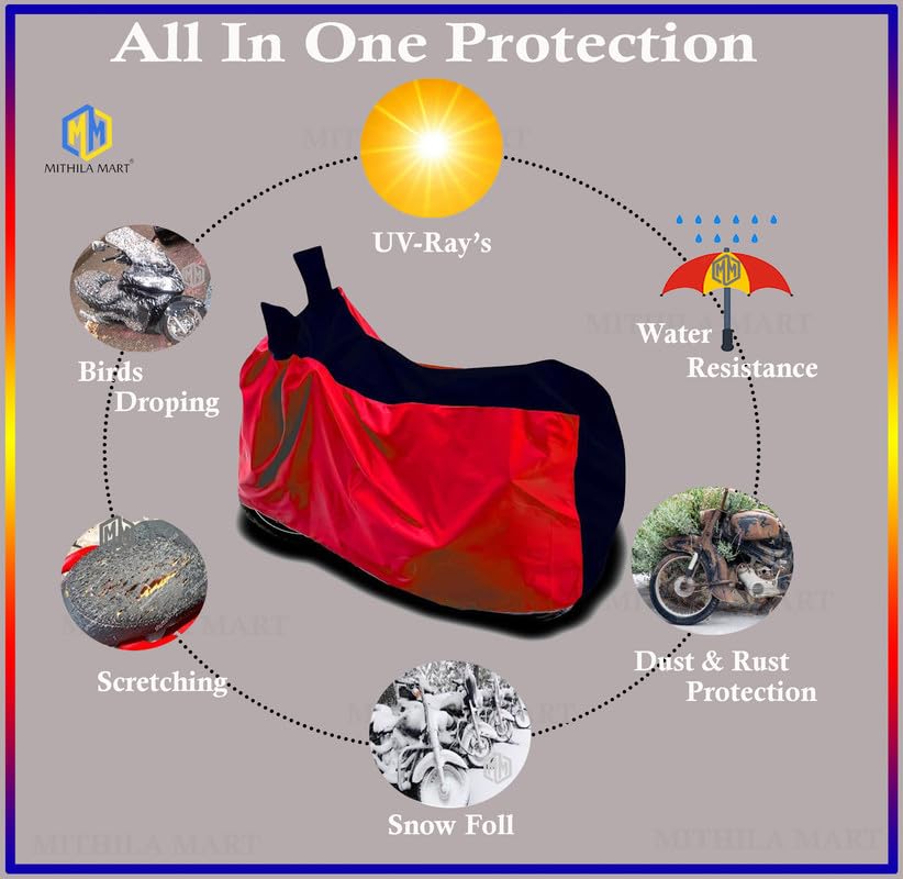 MITHILA MART-Compatible with Yezdi Adventure Slick Bike Body Cover Water Resistance Dust Proof UV-Rays Full Body Protection (Black & Red) 2