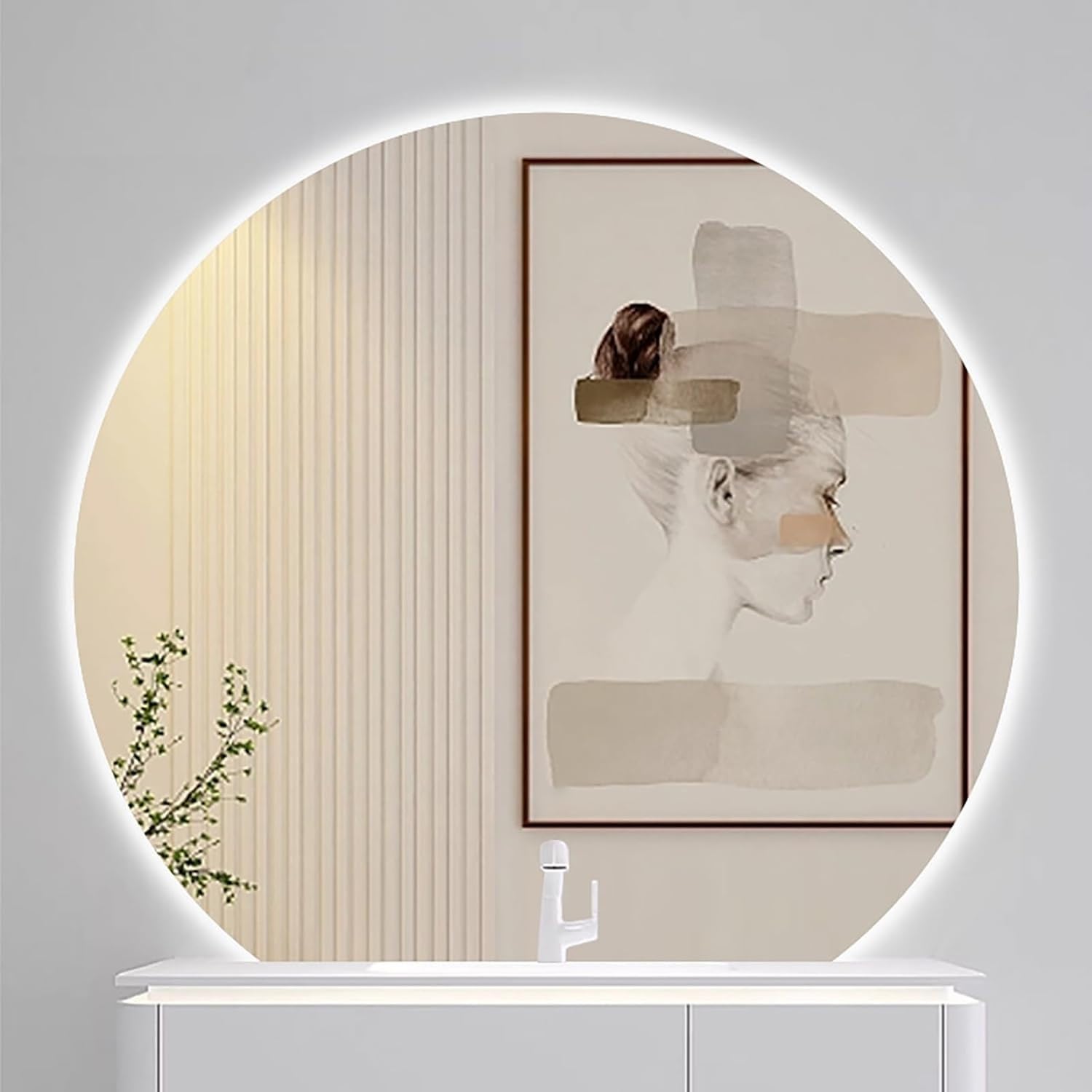 SXFSDOU LED Backlit Bathroom Mirror 80x90cm Frameless Half-Circle Design Fog-Free Touch Switch 3 Color Temperature Stylish Vanity for Modern Bathrooms