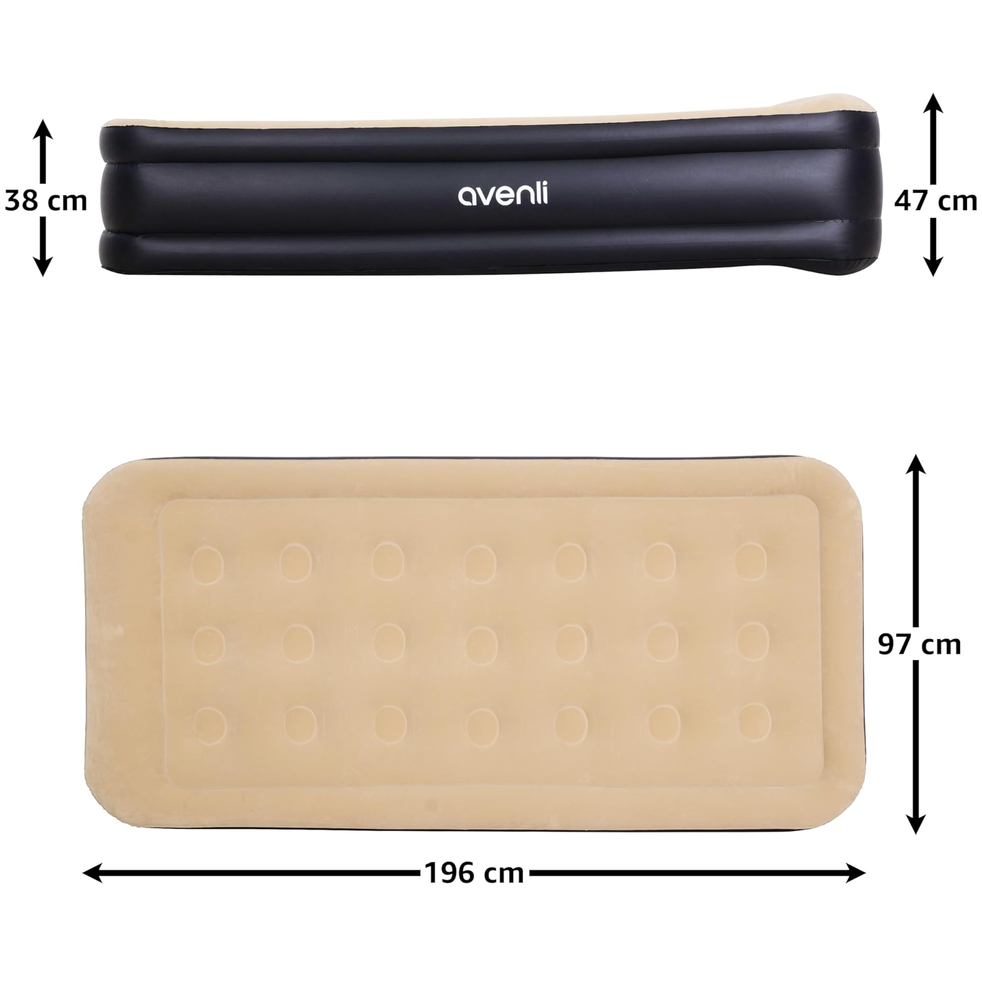 AVENLI Materasso Letto gonfiabile autogonfiabile singolo 196x97x47cm materassi autogonfiante per ospiti con pompa integrata superficie di sdraio extra alta e floccata per campeggio e casa