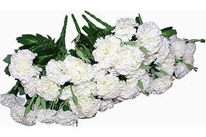 Ieoyoubei 4 Bunches of Artificial Silk Flower Creamy-White Carnations