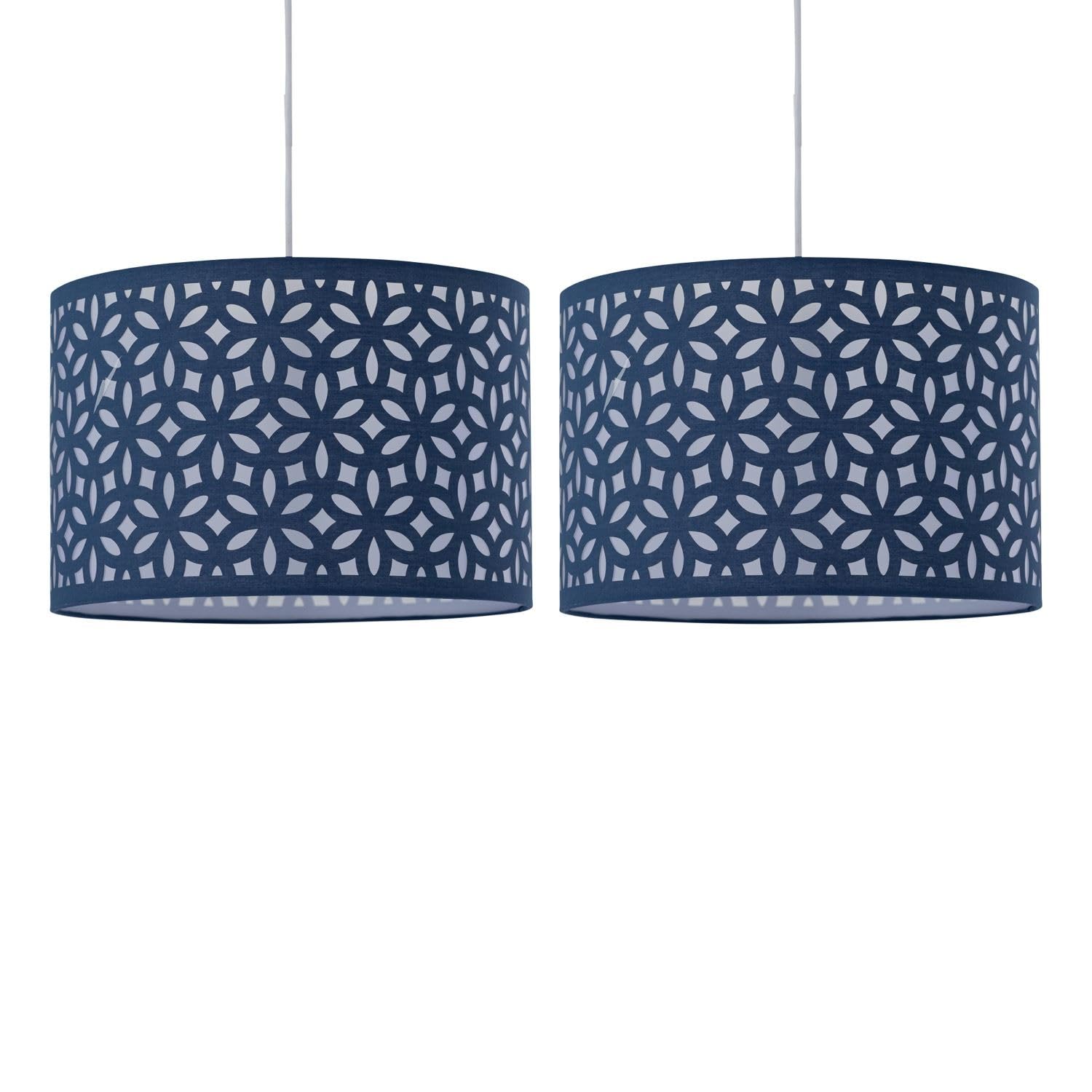 Firstchoicelighting Blue Set Of 2 Navy Pendant Shades, Easy Fit Ceiling Lightshades, Modern Cut Out Design, Diameter 30Cm