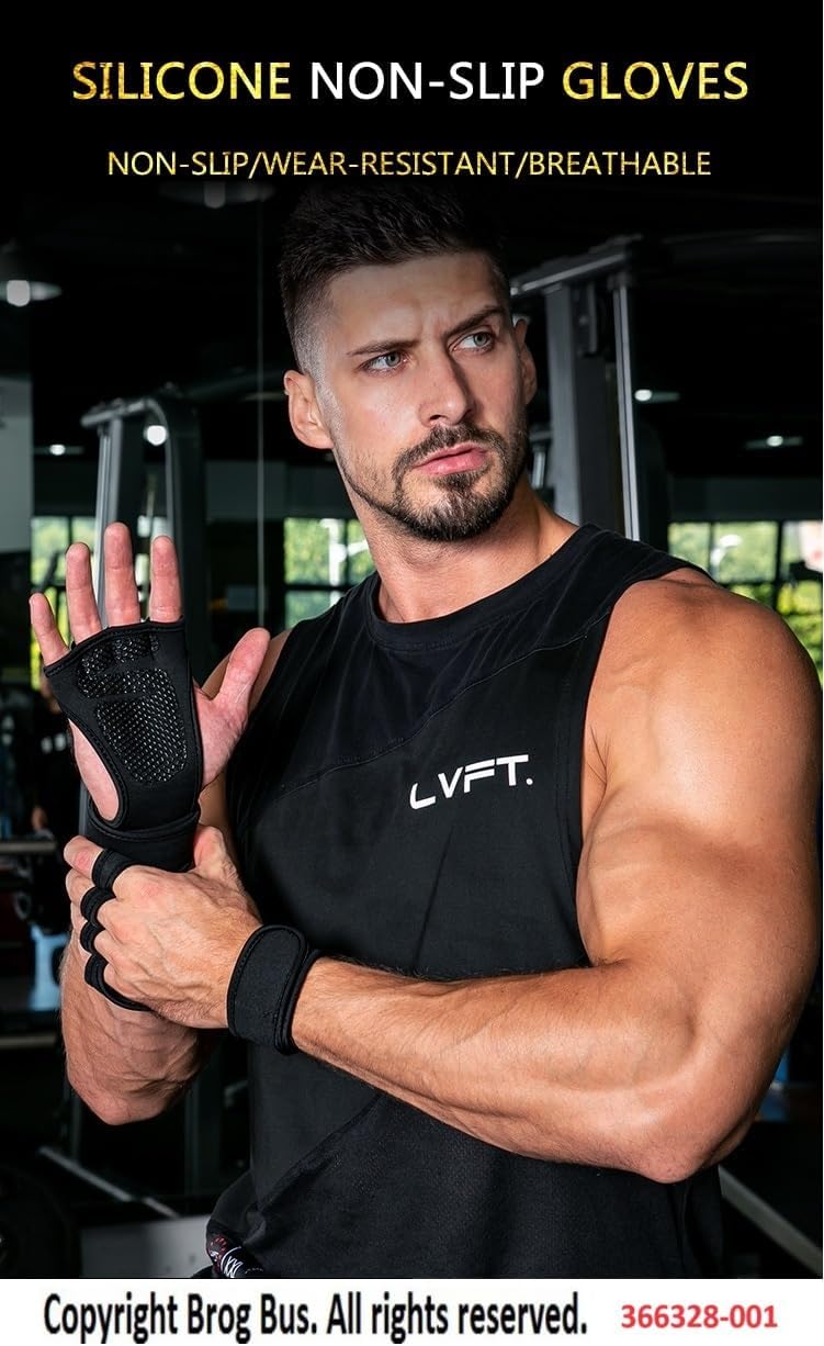 Weight Lifting Workout Gym Gloves with Wrist Support for Men and Women (L, Black) Material: Neoprene