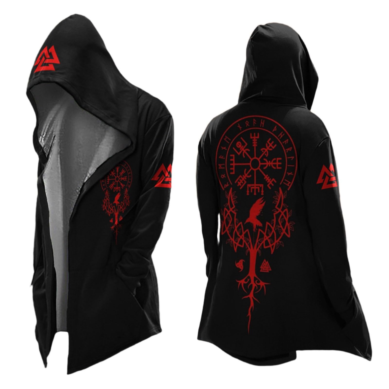 Generisch Ropa medieval para hombre, disfraz de vikingo, sudadera con capucha Odin Mythos, chaqueta otoño-invierno, sudadera escandinavia, capa, gótica, chaqueta para el tiempo libre, para cosplay