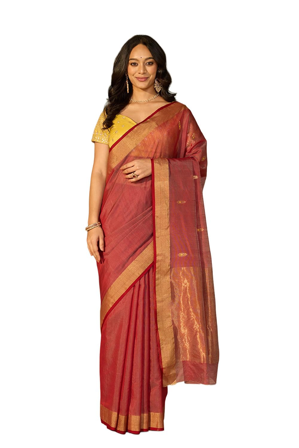 taneira Red Woven Pure Silk Cotton Chanderi Saree with Unstitched Blouse Piece (8909182371897 - Red)-picture-45