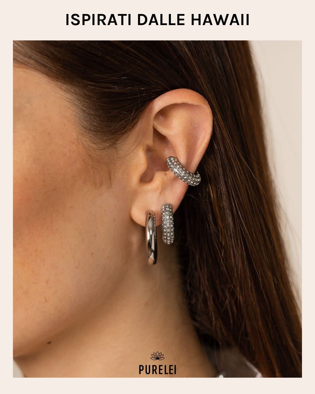 Orecchini Big Glitter Purelei (oro, argento, oro rosa), Orecchini da donna in acciaio inossidabile, Gioielli da donna durevoli con Pietre, Orecchini pendenti ideali come regalo, 20 mm di diametro