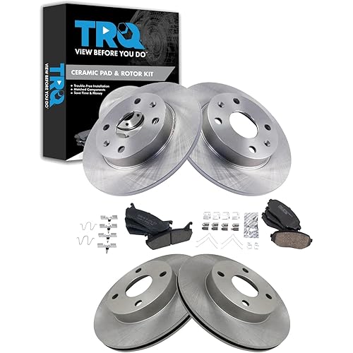TRQ Front and Rear Brake Pad and Rotor Set Ceramic Vented Solid Rotors Compatible with 1990-1993 Mazda Miata