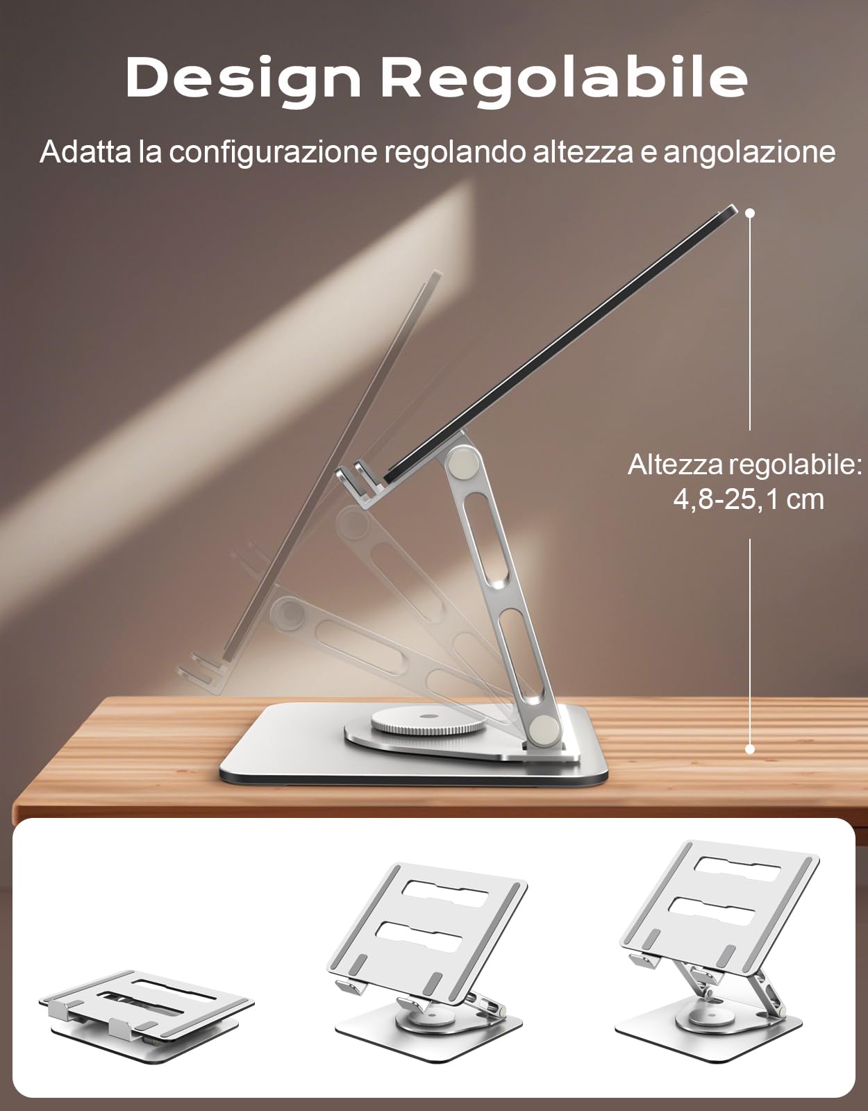 Glangeh Supporto PC Portatile [360° Rotante], Porta PC Portatile Ergonomico Regolabile con Supporto a Doppia Barra, Ventilazione e Dissipazione, Laptop Stand Compatibile con MacBook Air Pro (10-16")