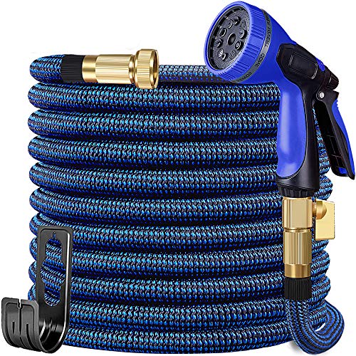 50ft Garden Hose Expandable Water Hose with 10 Function Nozzle, Leakproof Expanding Flexible Outdoor Yard Hose with Solid Brass Fittings, Extra Strength 3750D Durable Car Wash Hose Pipe