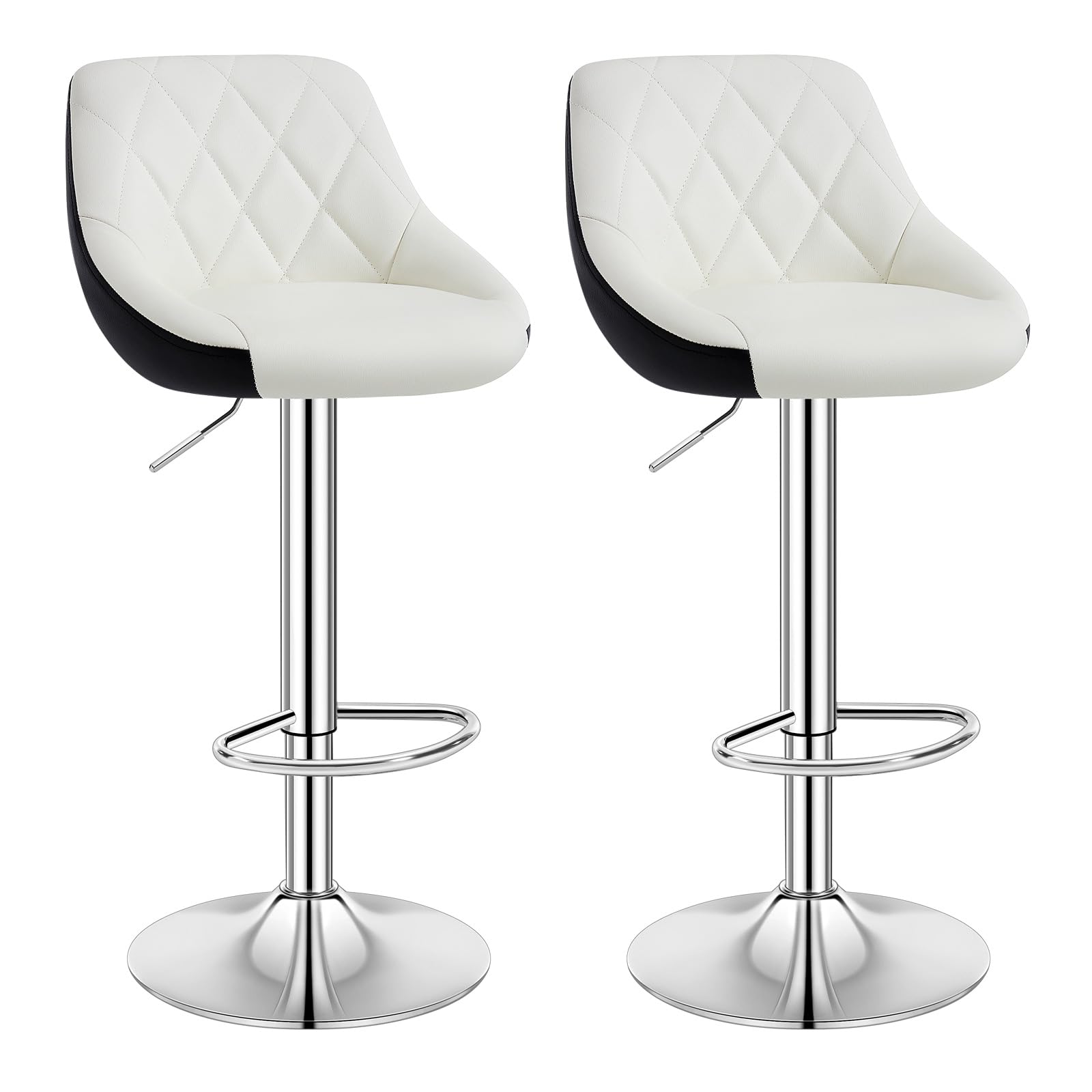 WOLTU Barhocker 2er Set, Hocker höhenverstellbar drehbar, gepolsterter Samtsitz/Kunstledersitz, mit Rückenlehne Fußstütze, rutschfest, für Küche Hausbar
