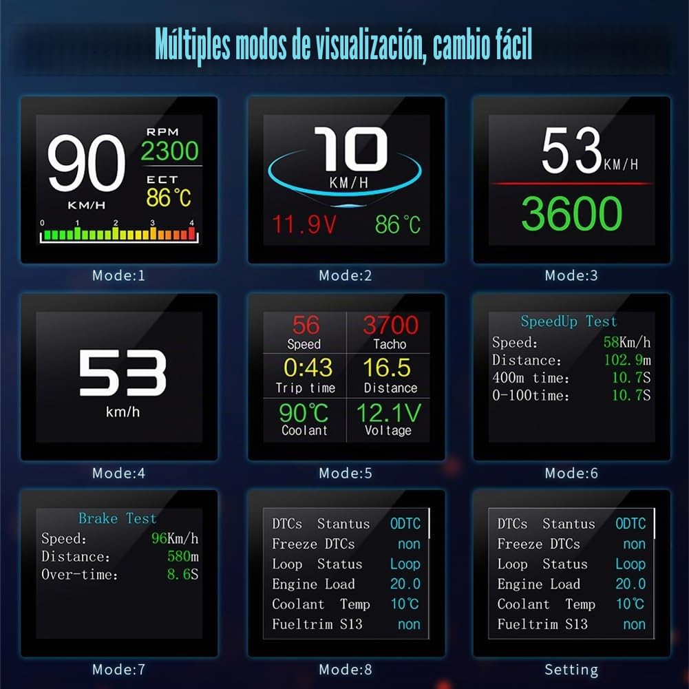 Ordenador de Conducción P10 con Pantalla de Diagnóstico Digital OBD2 A Bordo, Velocímetro, Medidor de Kilometraje y Temperatura.