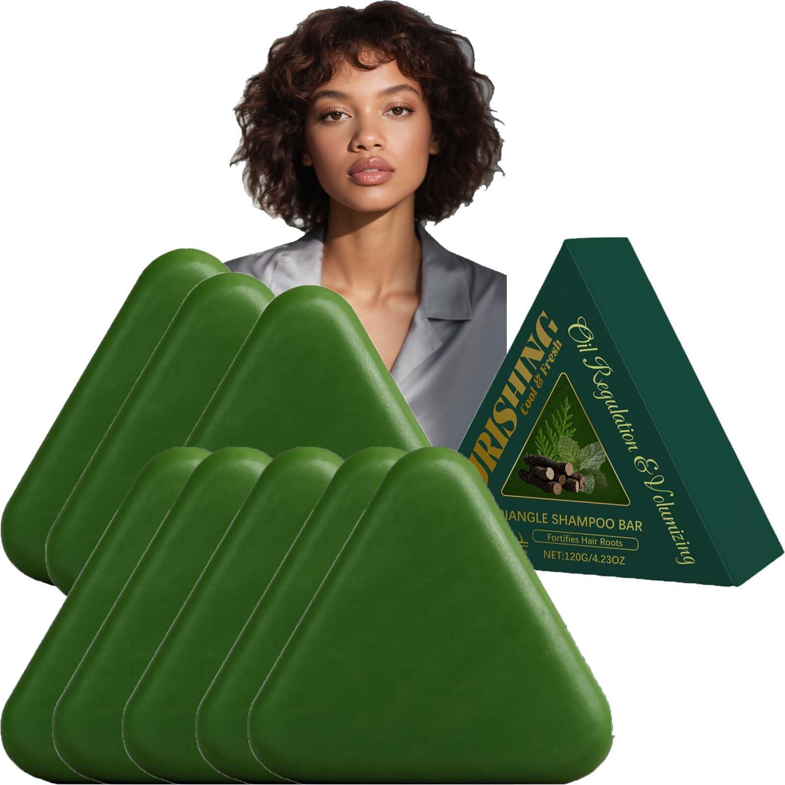 Savon triangulaire vert feuille de cyprès, shampoing solide, soin capillaire volumisant, régulateur de sébum, fortifiant, contrôlant le sébum et les pellicules, apaisant et fortifiant (8pcs)