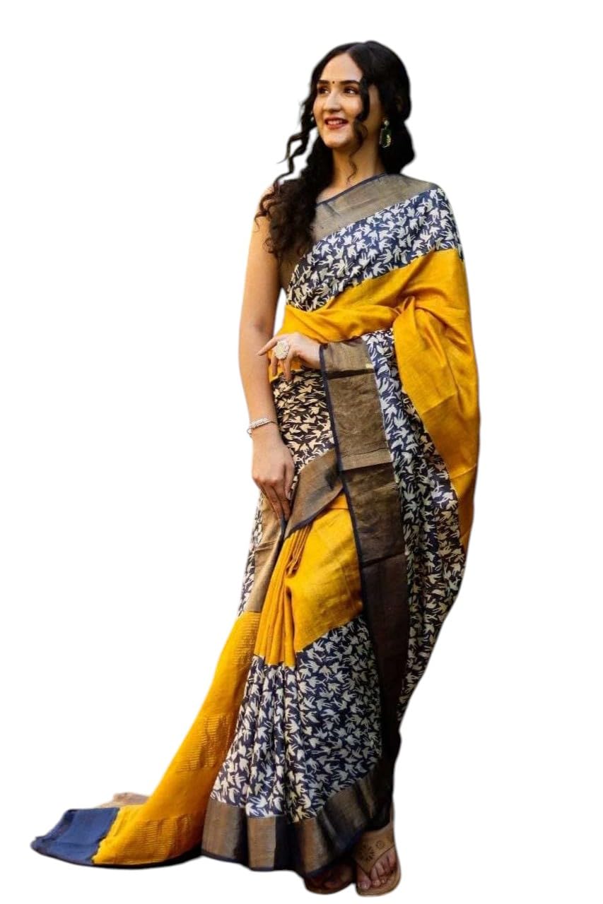 rajmala fashion RAJMALA Women's Floral Elegance Tussar Silk Digital Printed Saree with Matching Blouse Peice-picture-45