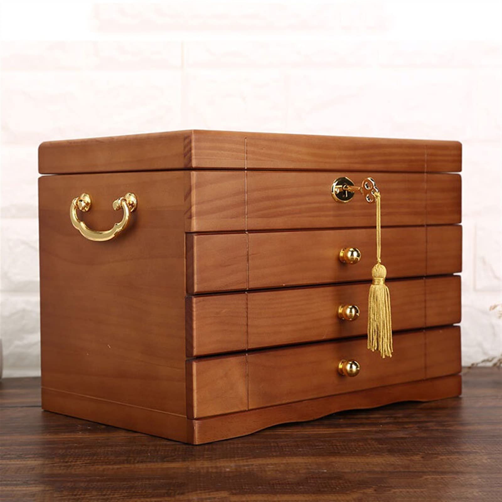 OZBMA Jewelry Box Classic And Elegant Wooden Multilayer Drawer Type Storage With Lock Women'S Desktop Large Capacity Organizer