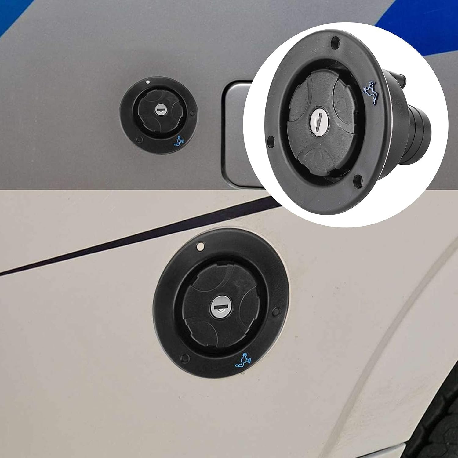 RV Fresh Water Inlet Lockable Gravity Inlet Filler Cap, Gravity Freshwater Inlet Lockable Leakproof Water Filler Cap with 2 Keys for RV Caravan Motorhome