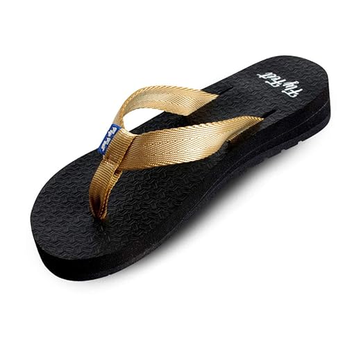 Sandália Ortopédica Fly Feet Anabela Feminina, Ortho Pauher, Preto e Dourado, 33/34, pacote de 2