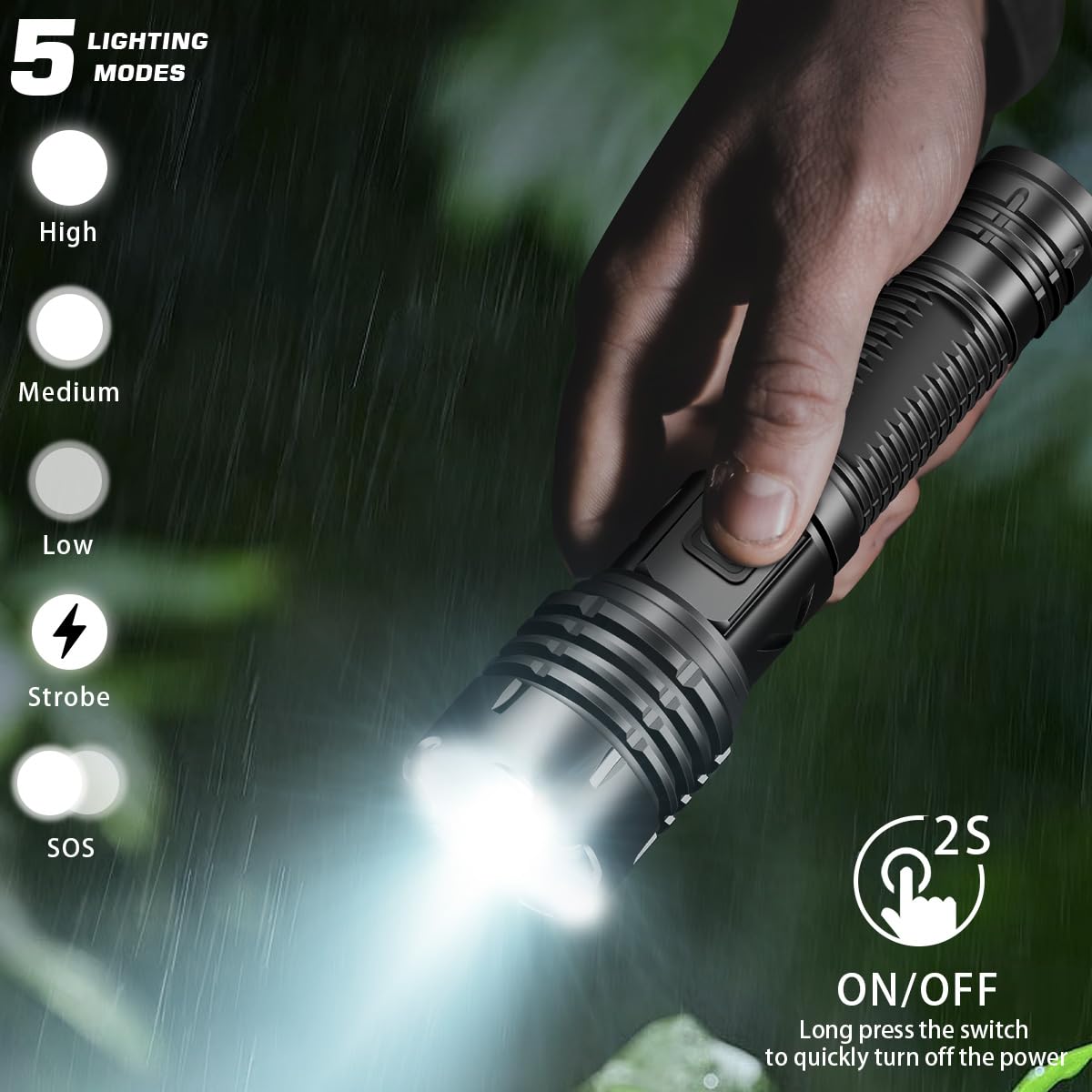 YVKVO Torcia LED Ricaricabile 20000 Lumen Potente Professionale Torce Led Alta Potenza Con Batteria Xhp90 Tattica Militare Torcia Elettrica Ipx65 Impermeabile 5 Modalita Per Camping Pesca Trekking