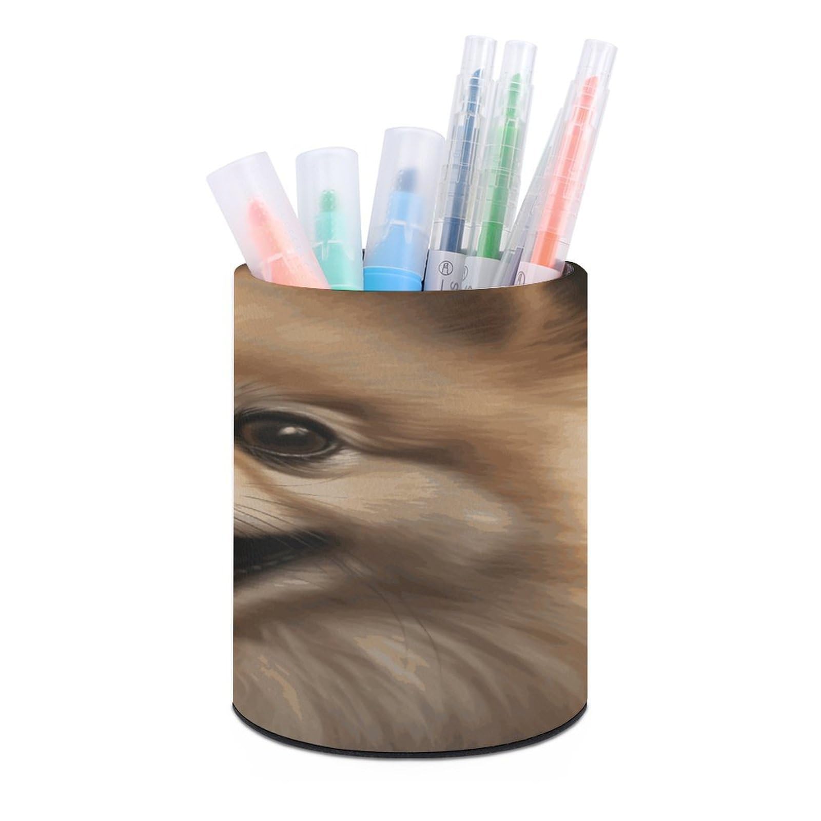 MUSM Cute Pomeranian Pen Holder Large Capacity Pen Holder Modern PU Pencil Holders Durable Waterproof Pens Cup for Home Office Desktop Organizer