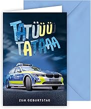 KE - Special Birthday Card for Men and Women, Police, Size B6 with Envelope - Police Vehicle Design