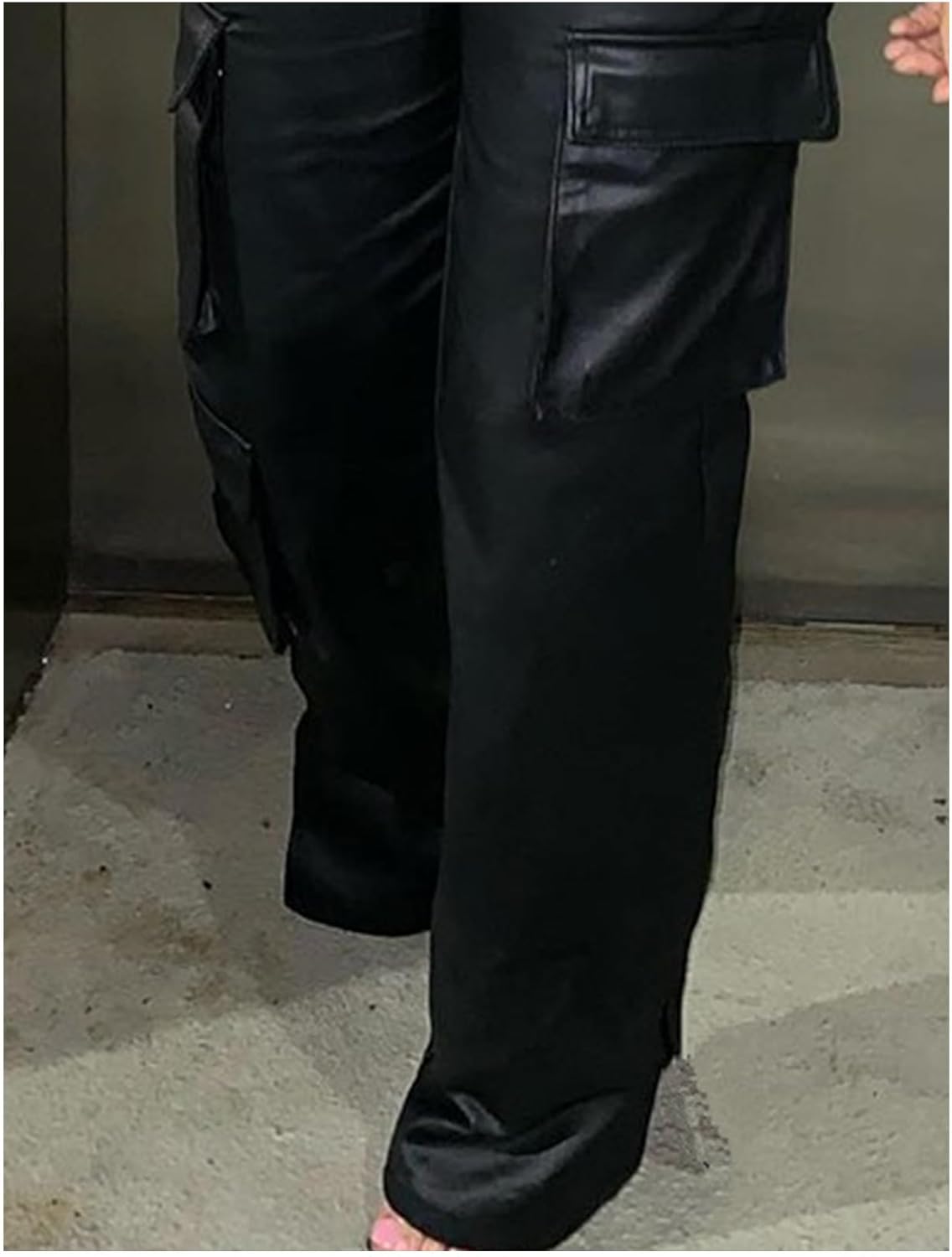 Sexyshine Women's Faux PU Leather Jumpsuit Sexy Off Shoulder High Waist Wide Leg Cargo Pants Long Rompers Overalls - Image 5