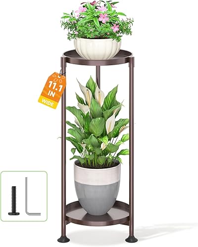 Miniatura 10 de LASZOLA Soporte grande para plantas de 5 niveles para interiores con bandeja de metal de 10 pulgadas, estante plegable de esquina para flores