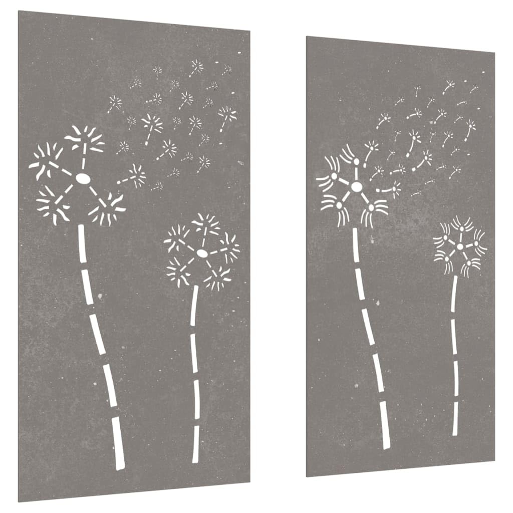 vidaXL Décorations murales de jardin 2pcs 105x55 cm design de fleur, décoration murale extérieure, art mural de jardin, décoration murale en métal