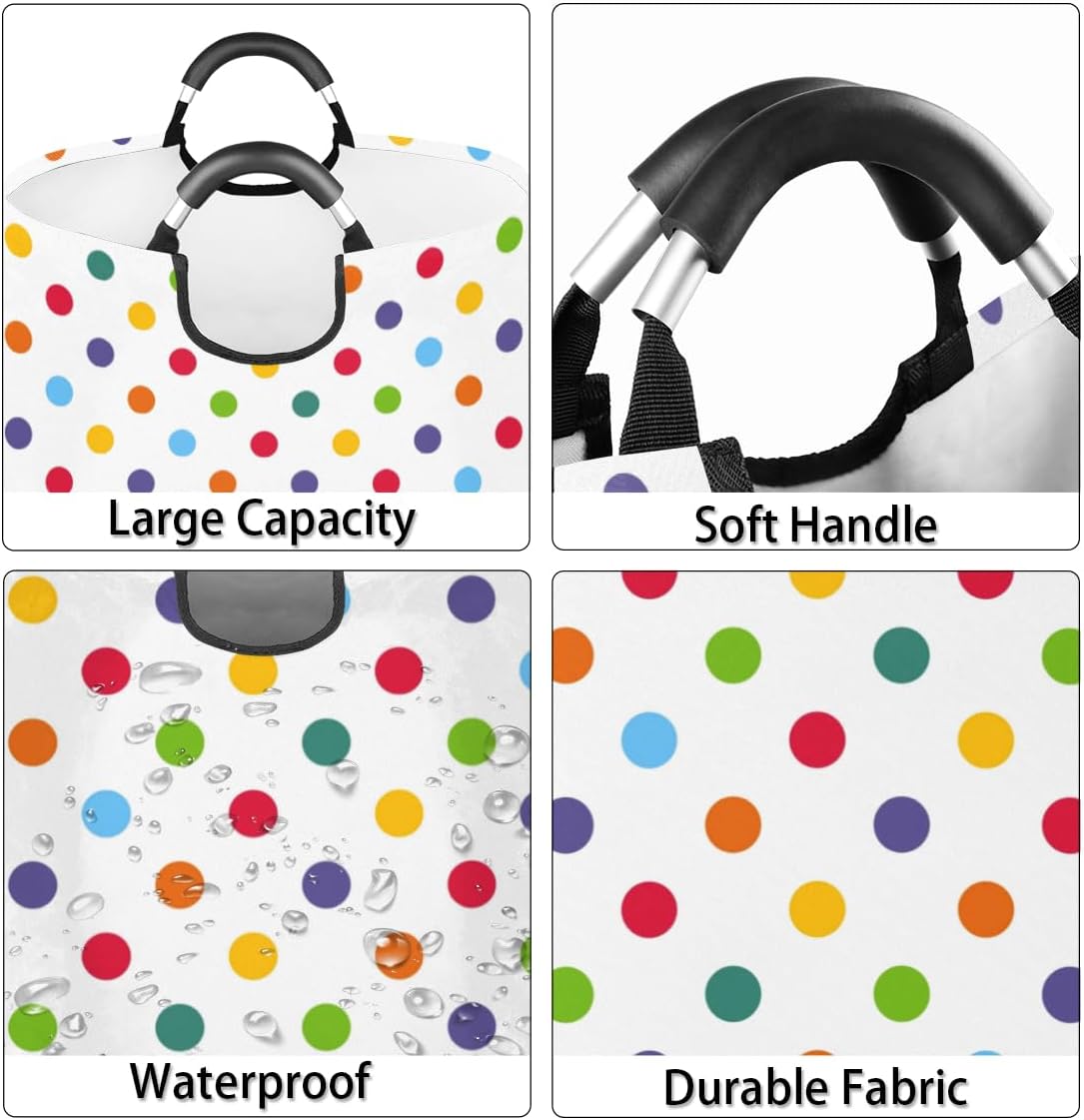 Colorful Polka Dot Laundry Basket Collapsible Laundry Hamper Waterproof Dirty Clothes Storage Baskets Foldable Washing Bin Laundry Bag With Handles for College Dorm Family