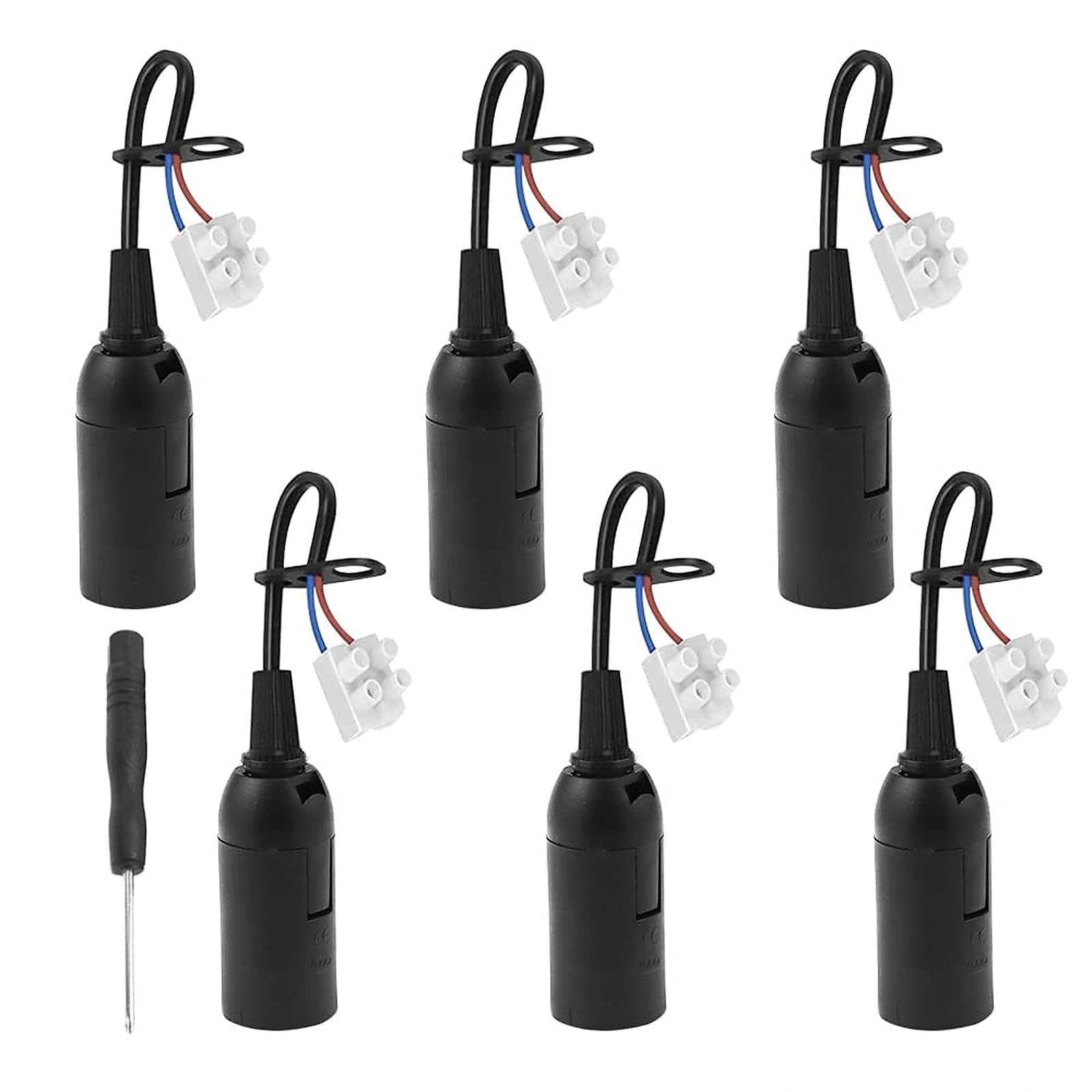 LbsAMP 6 Stück E14 Ersatzfassung 2A 250V Glühbirnenfassung mit 1 Schraubendreher Lampenfassung mit Kabel Schwarze Renovierfassung Baustellenfassung