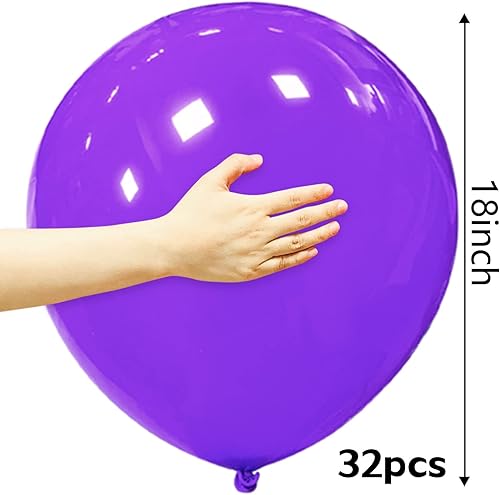Miniatura 2 de 32 globos grandes morados de 18 pulgadas, globos redondos de látex grandes para decoración de cumpleaños y bodas (morado)