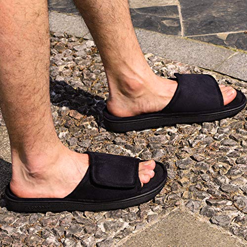 Longbay Men's Comfy Memory Foam Slide Slippers Breathable Micro Suede House Shoes (Medium / 9-10 D(M) Us, Black) #TOP1