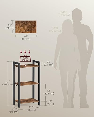 Miniatura 3 de VASAGLE Estantería de 3 niveles, estantería con marco de acero, estante para libros para sala de estar, oficina en casa, estudio, 9.4 x 15.7 x 30.1